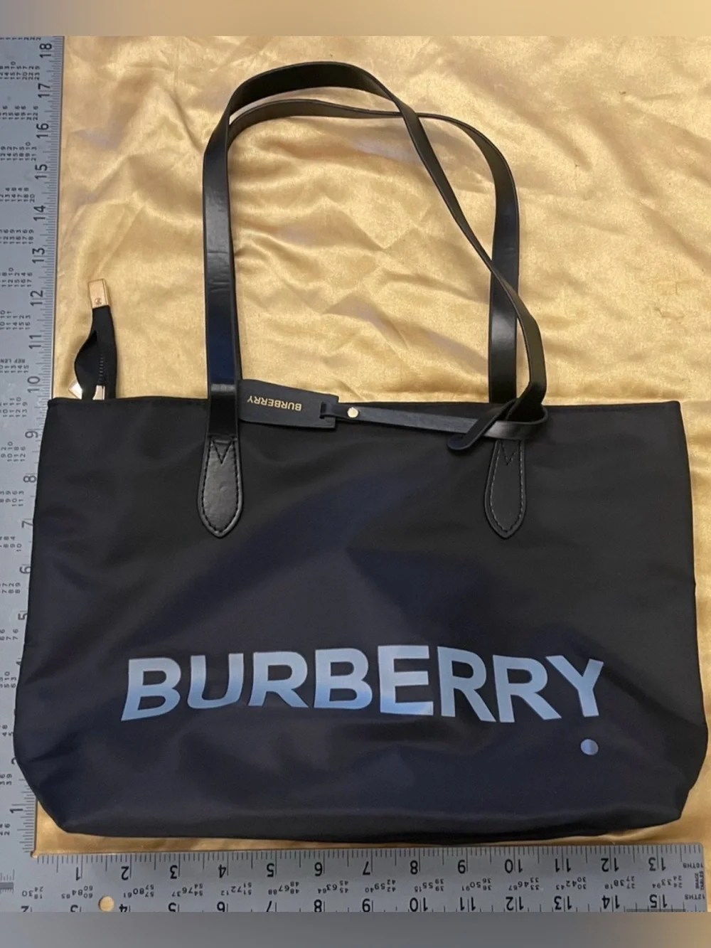 NIP Burberry Black Nylon Tote with White Logo